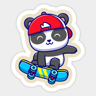 Cute Panda Playing Skateboard Cartoon Sticker